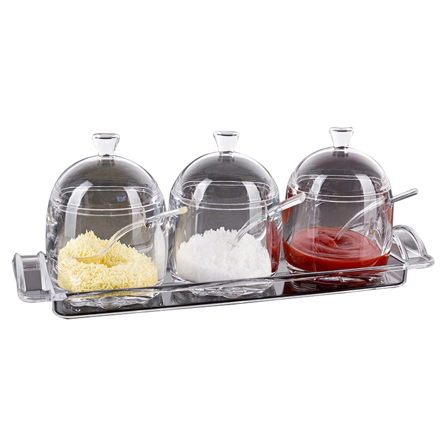 TINMIX Clear Seasoning Box - 3PCS Acrylic Condiment Pots for Salt Sugar Herbs, Spice Jar Containers with Base, Lids and Spoons
