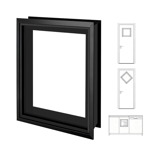 DRKSBesto 12.6" x 12.6" Window Frame Kit with Glass, Black Garage Door Window Inserts, Door Glass Inserts, Replacement Windows for Doors, Windows, Garages, Cabinets