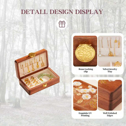 KAOTGOT Travel Jewelry Case Small Wood Jewelry Organizer Jewelry Box for Women (Nut-Brown Print)