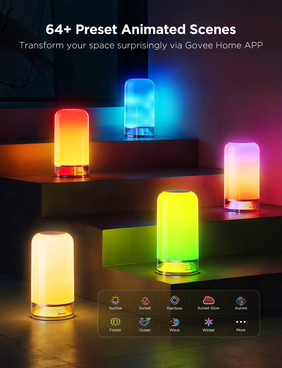 Govee Bedside Touch Table Lamp, Night Light Kids LED RGBICWW Works with Matter and Alexa, Music Sync, 64 Scene Modes, Timer, 2700-6500K Night Lamp for Bedroom, Kids, Living Room Decor(Corded Electric)