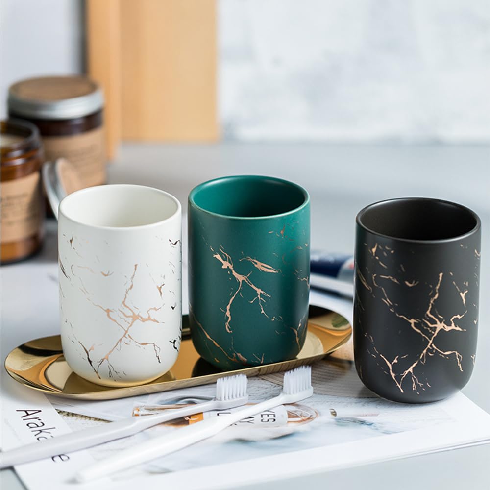 RabyLeo Ceramic Toothbrush Holder, Nordic Toothbrush Cup, Simple Stone Mug. (White)