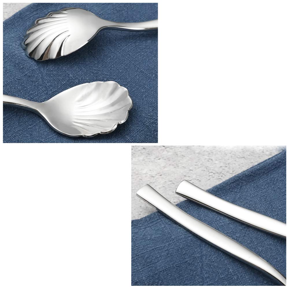 Xowine 12 Pieces Stainless Steel Shell Shape Sugar Spoon, Vintage Shell Shape Stir Spoons