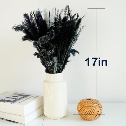 Natural Dried Pampas Grass Bouquet,17" Natural Dried Flower Bouquet, Black Pampas and Thistle Flower Mixed Bouquet Bohemian Style Home Dried Flower Decoration