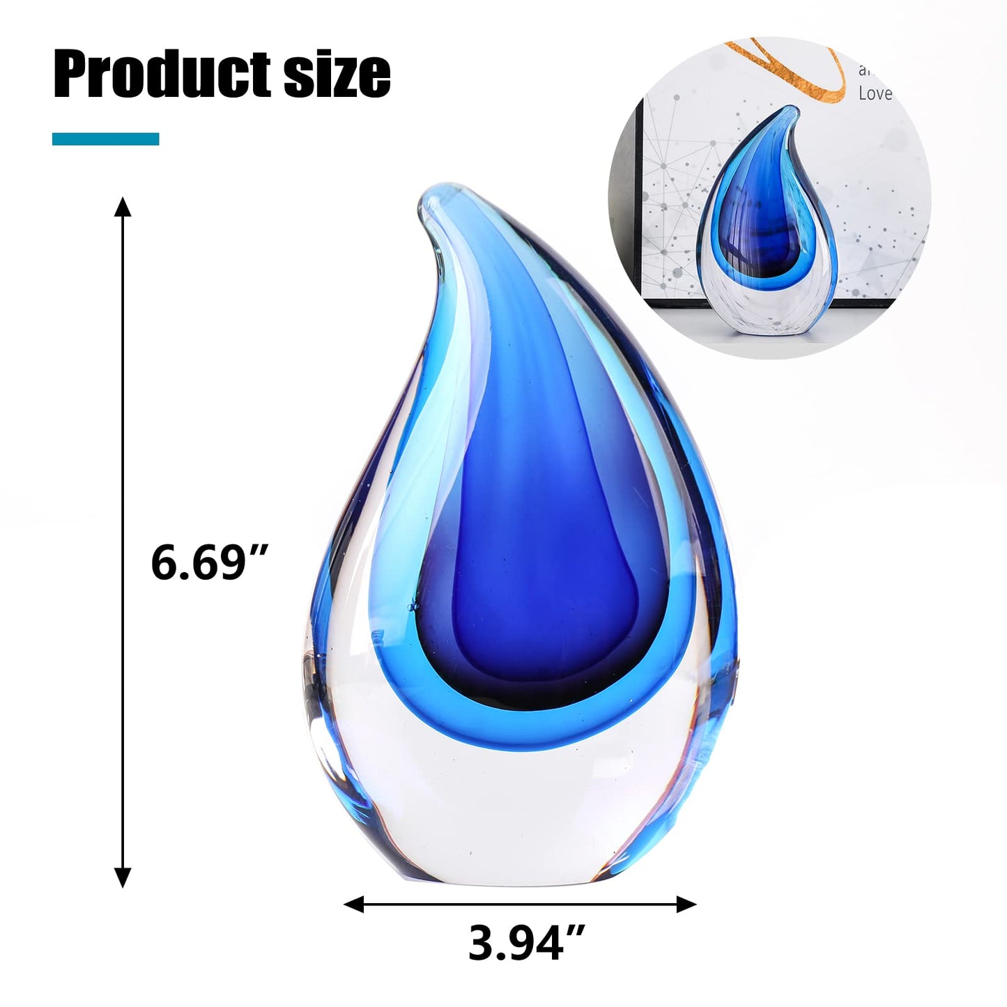 Yao Yuan Hand-Blown Murano-Style Glass Sculpture Decor Statue and Figurine - Wonderful Gift, Blue
