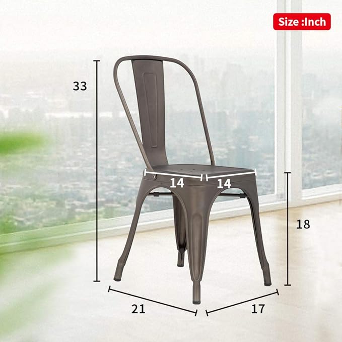 FDW | Set of 4 Metal Dining Chairs | Bronze | Stackable Tolix Side Chairs with Backrest | Scratch-Resistant | Non-Slip Feet | Indoor/Outdoor Use | 330 lbs Capacity | Ideal for Kitchen & Restaurant