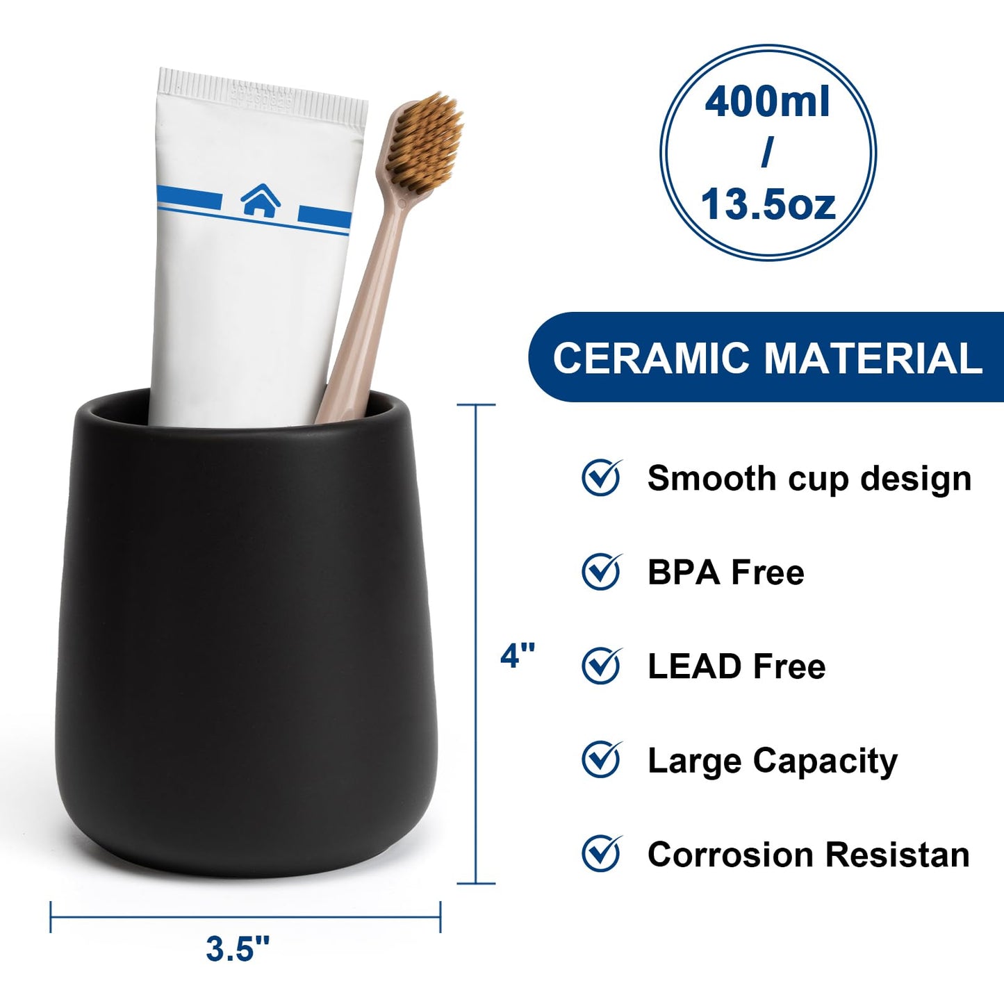 UHEY HOME Bathroom Tumbler Cup Ceramic 13.5oz Reusable Toothbrush Cup 400ml, Toothbrush Holder Adequate for Your Bathroom (Black Brown)