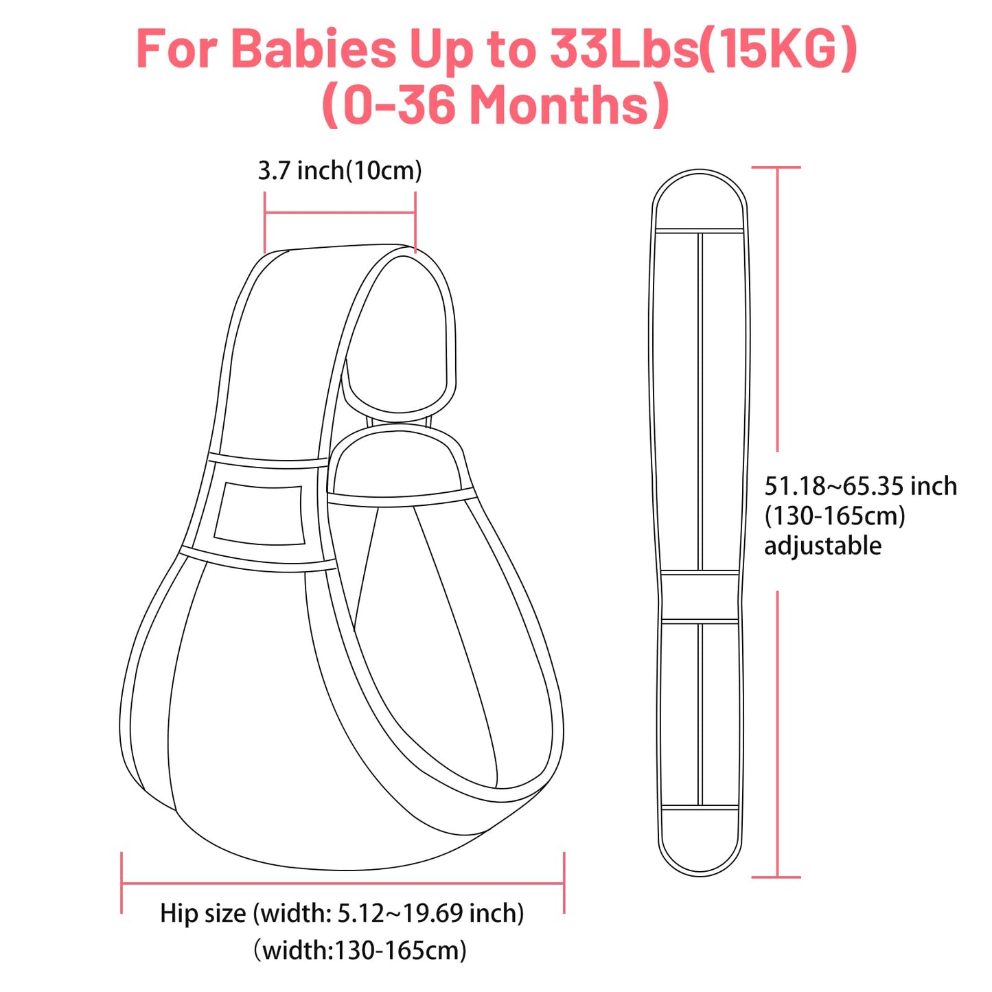 Mumgaroo Baby Sling, Adjustable Toddler Carrier Sling, Breathable Baby Sling Carrier with Thick Shoulder Straps for Newborn, Infant, Toddler, 0-36 Months (Black)