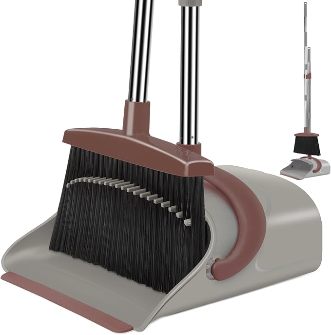 Ivandar Broom with Dustpan Combo Set, 50.6 inch Long Handle, Upright Standing
