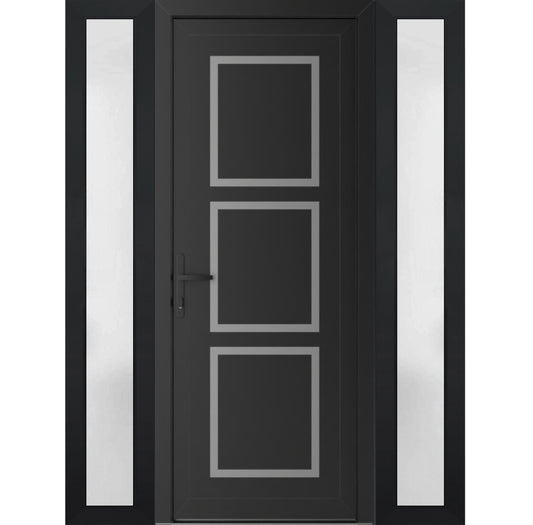 VDOMDOORS Front Exterior Prehung Metal-Plastic Door Frosted Glass | Manux 8661 Matte Black | 2 Side Sidelite Transoms | Residential Doors Entrance Patio Garage 60 x 80 (W12+36+12 x H80) Right-Inswing