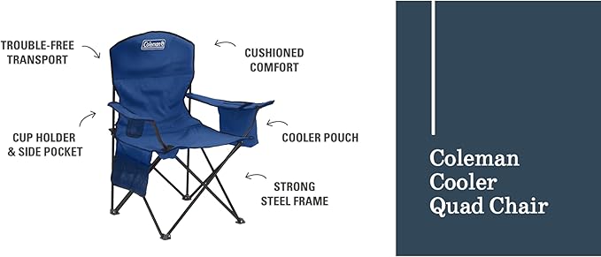 Coleman Portable Camping Chair with 4-Can Cooler, Cushioned Seat & Back with Side Pockets & Cup Holder, Carry Bag Included, Great for Camping, Tailgating, Firepits, Patio, & More