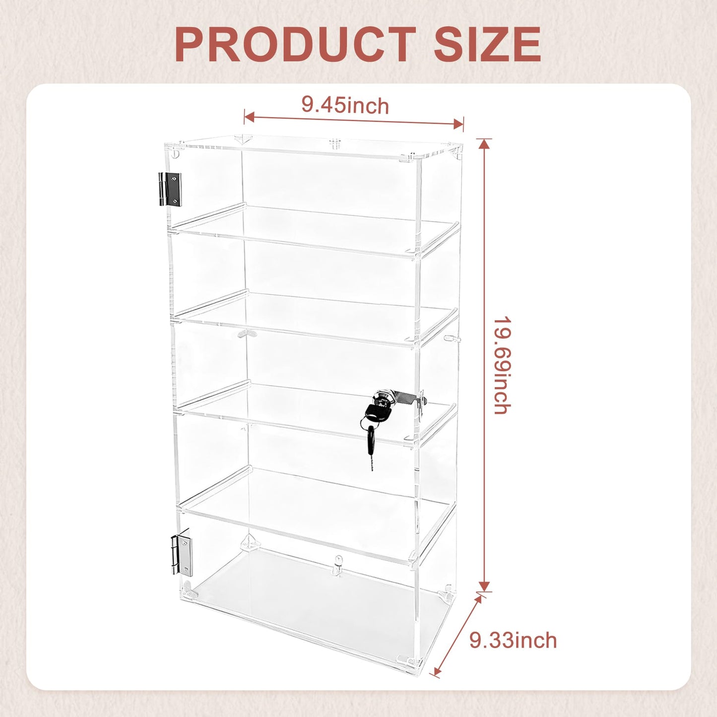 5 Shelf Acrylic Display Case with Lock,Clear Acrylic Box,Retail Display Case for Collectibles,Used to Store Collectibles, Jewelry, valuables, etc.-Safe and Orderly. (Transparent, Layer 5)