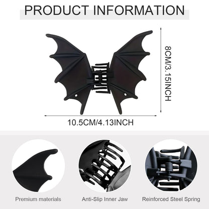Halloween Bat Hair Clips for Women Girls, Black Y2K Punk Metal Gothic Bat Hair Clip for Halloween Hair Accessories Decorations