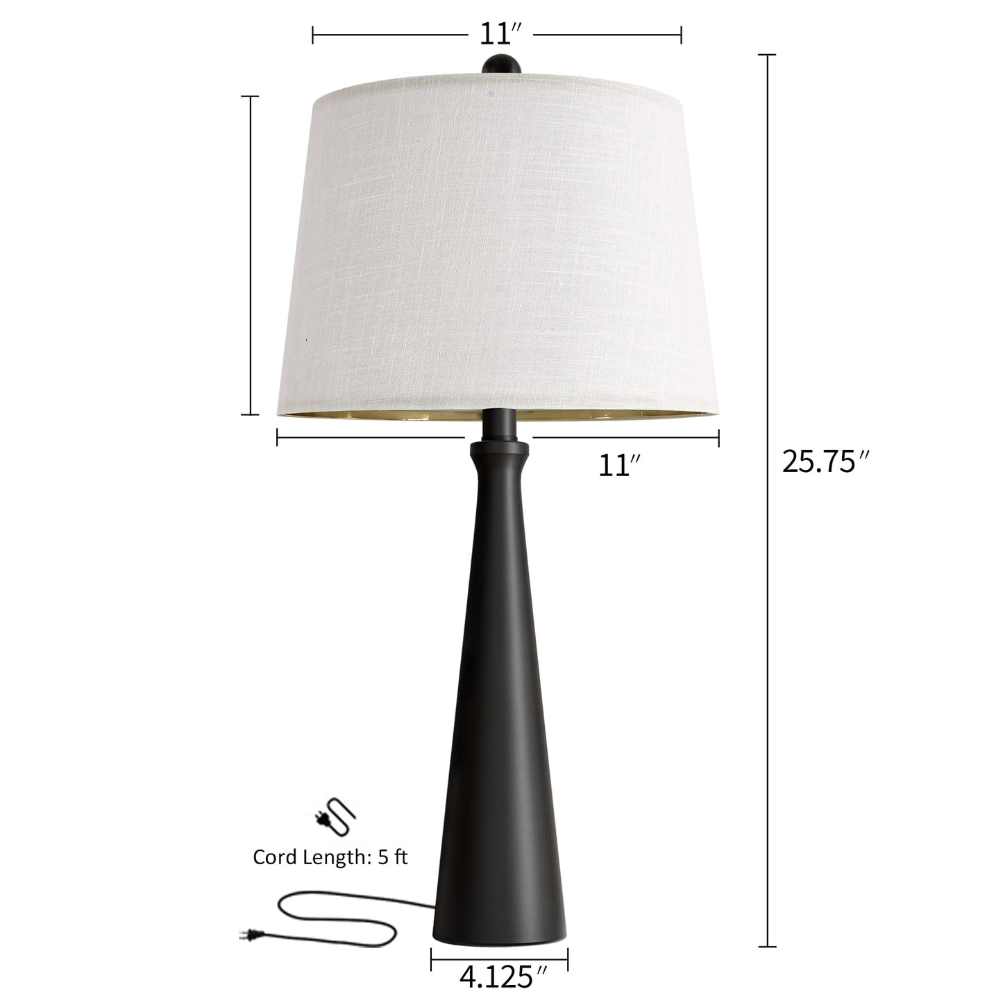 Oneach 25.75" Modern Table Lamp Set of 2, Bedside Lamps with USB Ports, Black Nightstand Lamps Set for Living Room Bedroom House Bedside Home Office Family