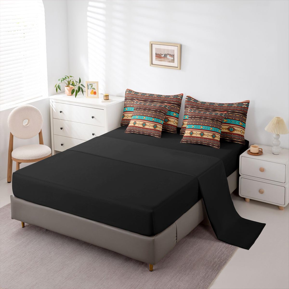 Bohemian Aztec Queen Comforter Set with Sheets Western 7 Piece Bedding Set Retro Southwestern Bed in a Bag, Arrow Western Star Geometric Sriped Bed Sets African Nordic Style Boho Decor,Warm Taupe