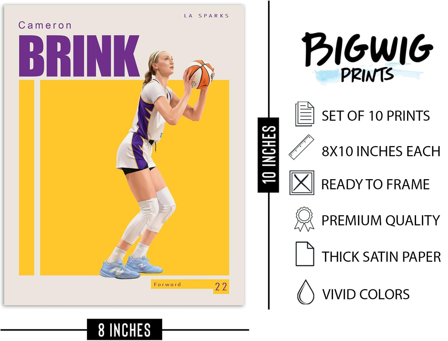 BigWig Prints LA Sparks Basketball Posters Set - Cameron Brink and Kelsey Plum Wall Art for Girls Bedroom and Home Gym WNBA Merch and Team Decor 8x10 Inches Unframed