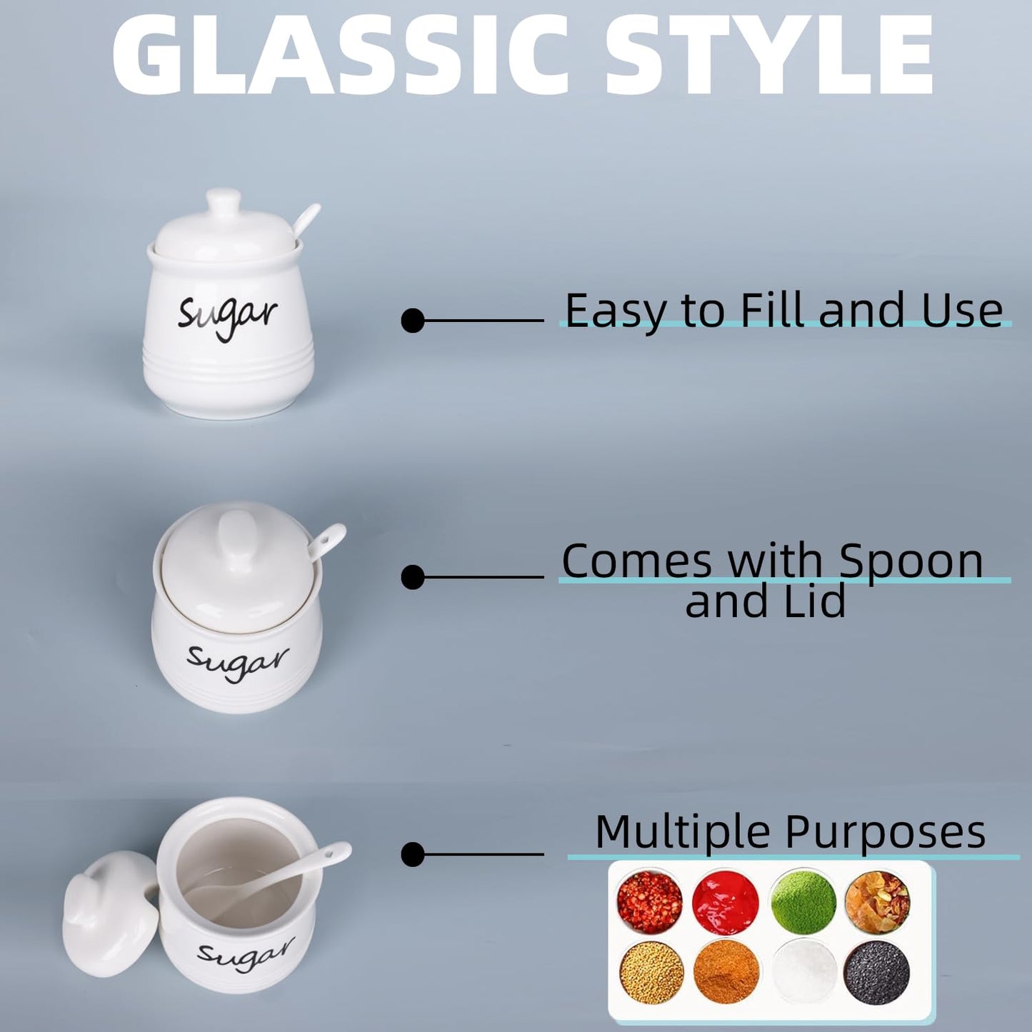 HAOTOP Ceramic Sugar Bowl with Lid and Spoon, 12oz Sugar Jar Sugar Dispenser Sugar Container Coffee Bar Accessories, Kitchen Countertop Canisters, White