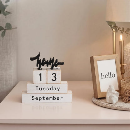 Novabright Retro Wooden Perpetual Block Calendar for Desk Rustic Wood Month Date Display Blocks Home Tiered Tray Decor for Home Farmhouse Office Daily Desktop Calendar Accessories