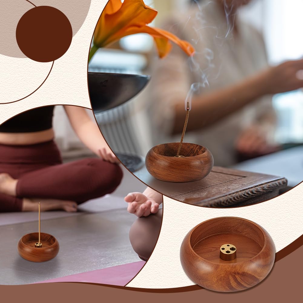 INTERWARM 12Pcs Wood Incense Burner Holder, Incense Holder for Stick 4 Holes Bowl Ash Catcher Aromatherapy Ornament Bowl Shape Censer Home Decoration for Home Decor Meditation Yoga Easter(Brown)