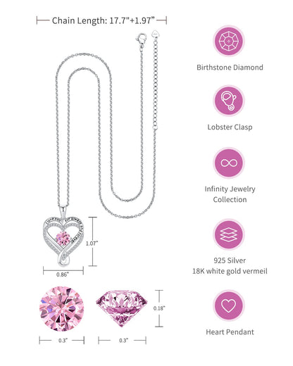 Jewelry for Women Wife Infinity Heart Birthstone I Love You Necklace S925 Anniversary Women Necklaces for Her Wife Birthday Gift Ideas, Birthday Present for Girlfriend Mom Daughter Sterling Silver