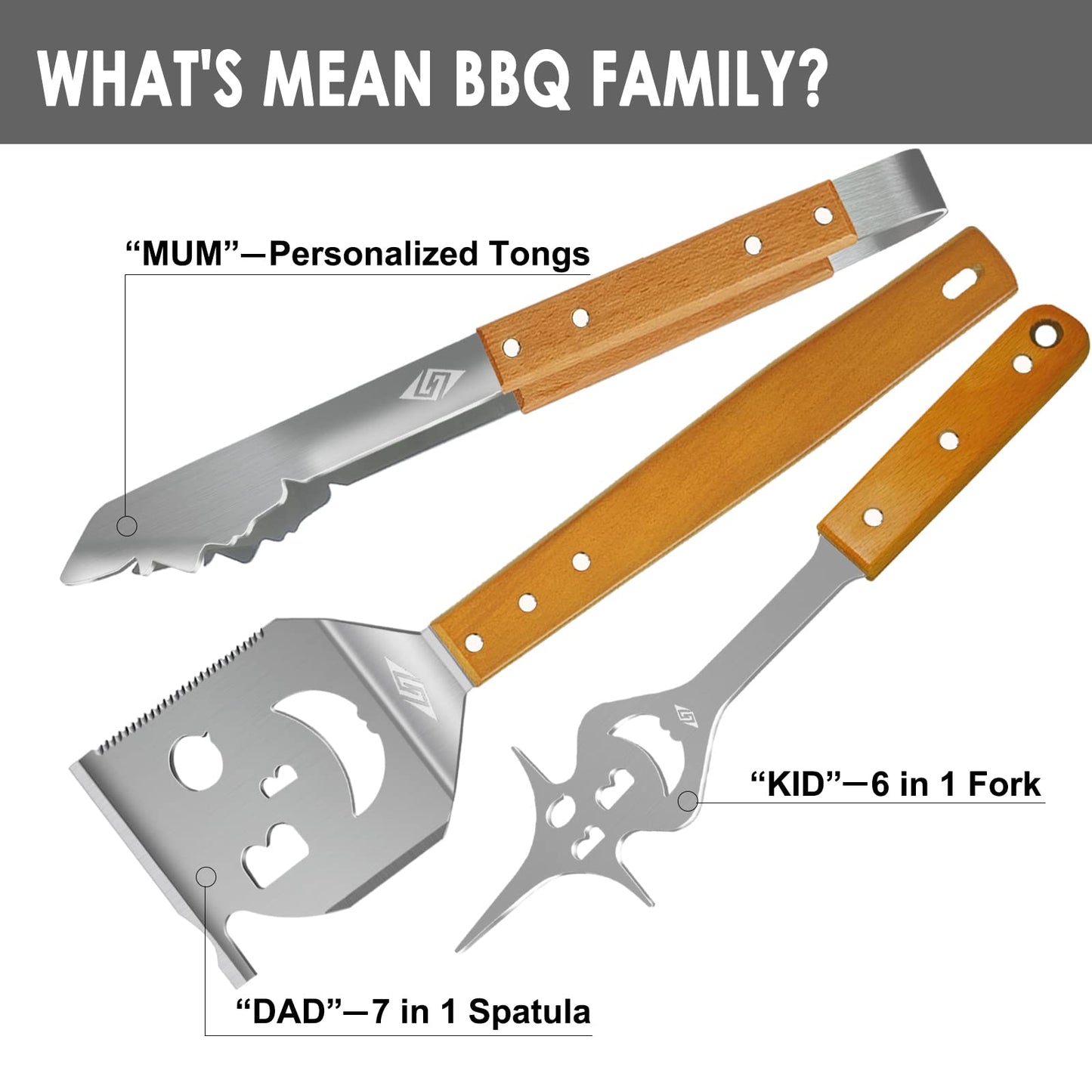 BBQ Tools Set with Grill Spatula, Tongs, Fork - Barbecue Utensils Kit - Surprise Gifts for Men