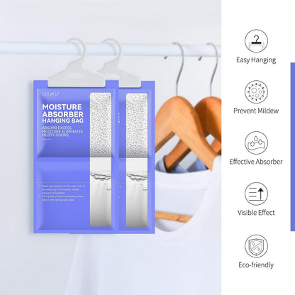 CLEVAST 5 Pack Wardrobe Dehumidifier, Hanging Dehumidifiers for Wardrobes, Moisture Absorber for Wardrobe, Cupboards, Bedrooms, Washrooms, Basement, Office – 230g Each