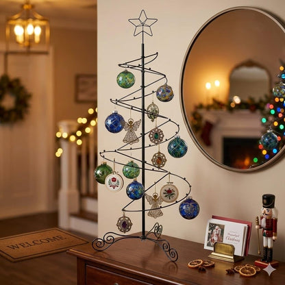 HOHIYA 3.3 FT Metal Spiral Christmas Tree Alternative Ornament Display Stand for Small Spaces Wrought Iron Hanging Tree with Hooks for Holiday Halloween Seasonal Decorations Gift Idea Black
