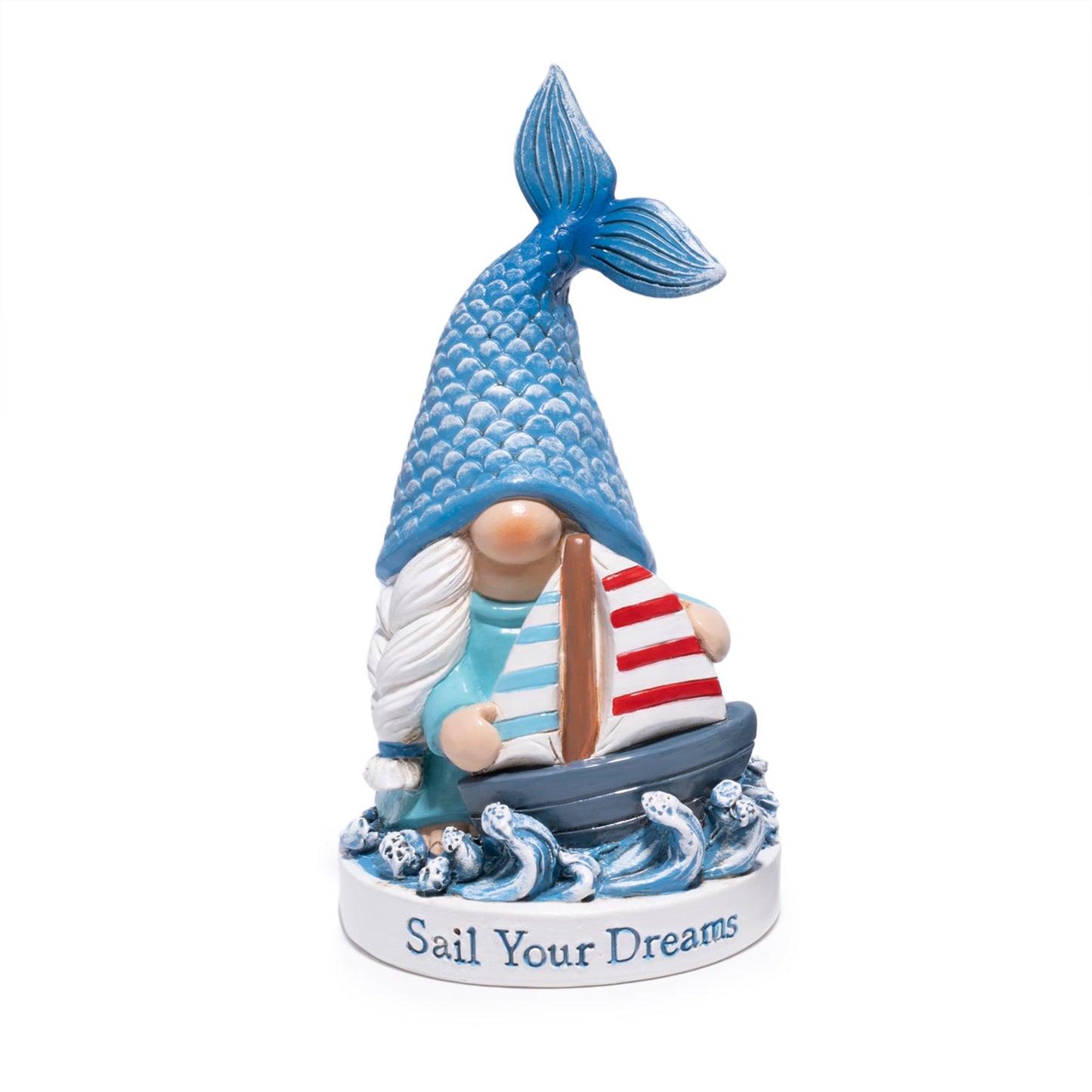 Hodao Ocean Gnome Coastal Decor Figurines Set – Nautical Beach Elf Statues with Sailboat Anchor Helm, Summer Coastal Home Decorations Gift for Bathroom Office Desk Shelf (Blue-Sailboat)