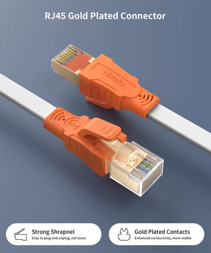 Nixsto Ethernet Cable 10m, Cat 8 High Speed 40Gbps 2000MHZ Internet Cable Flat Lan Network Cable with RJ45 Connector for Router, Modem, Switch,Gaming,TV Box Faster than Cat5e/Cat6/Cat7