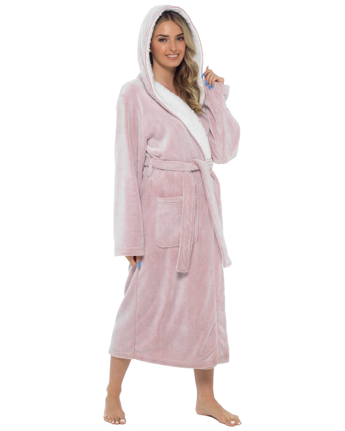 Ladies Shimmer Fleece Sherpa Hood Robe LN1240 Rose/Pink 16-18