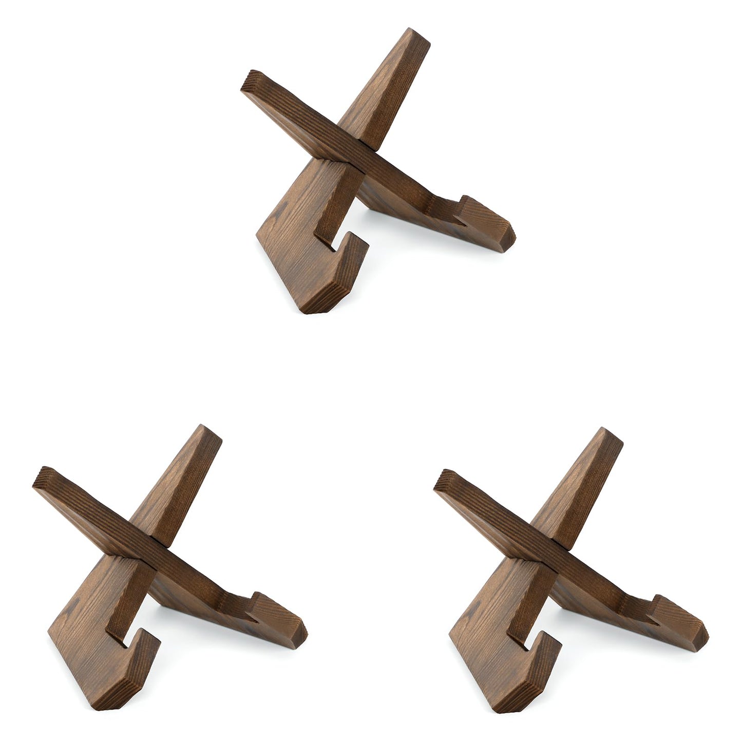 ANBOXIT Plate Stand for Display - 3 Pack 4.5 Inch Holder, Wooden Picture Frame Easel, Decorative Table Top Brown