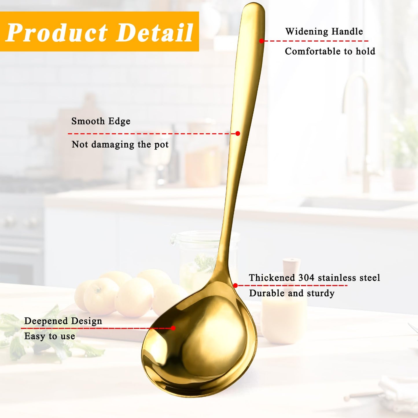Elesunory 4 Piece 1 oz Gold Small Ladle, 8 Inch 304 Stainless Steel Soup Ladle for Serving, Gravy Spoon for Sauces, Dishwasher Safe