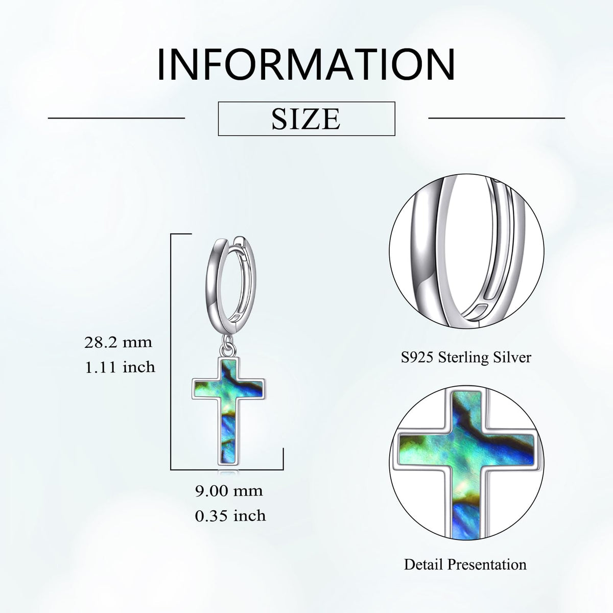 Hanging Cross Earrings Sterling Silver Abalone Shell Cross Dangle Drop Hoop Earrings Jewelry Gifts for Women Men