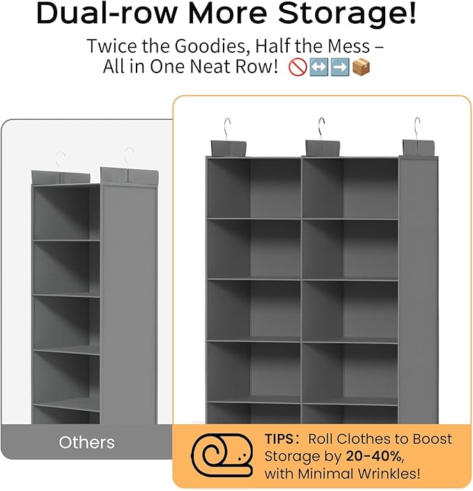 Space-Saving Hanging Closet Storage Organizer – Dual-Row Foldable Shelves