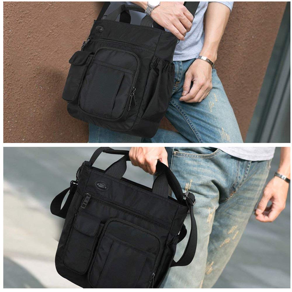 AlwaySky Nylon Crossbody Messenger Bag, Multifunctional Shoulder Bag, Laptop Bag for Men and Women Sport Travel Business (Black)