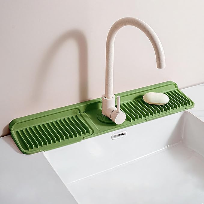Longer Silicone Faucet Mat for Kitchen Sink – Button Style Faucet Drip Catcher