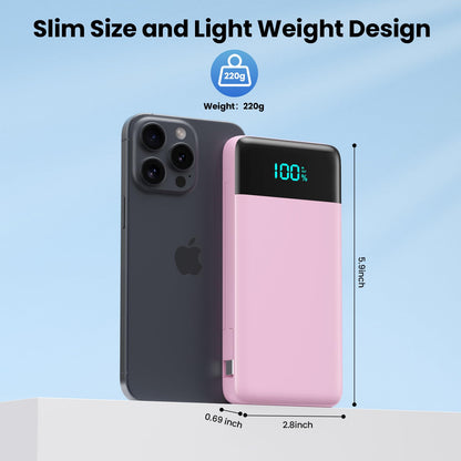Portable Charger 50800mAh Power Bank with 3 Built in Cables,25W PD QC4.0 Fast Charging USB C Battery Pack,6 Outputs 2 Inputs Travel Essentials Portable Phone Charger for iPhone 17/16/15,Google,Android