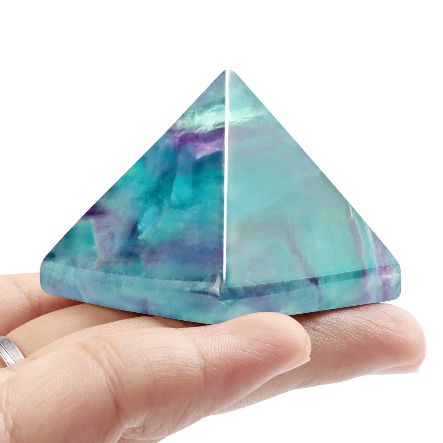 Hxswkk Rainbow Fluorite 1.6" Orgone Pyramid for Positive Energy, Success, Healing - Reiki, Chakra, Anti-stress Handmade Spiritual Gift