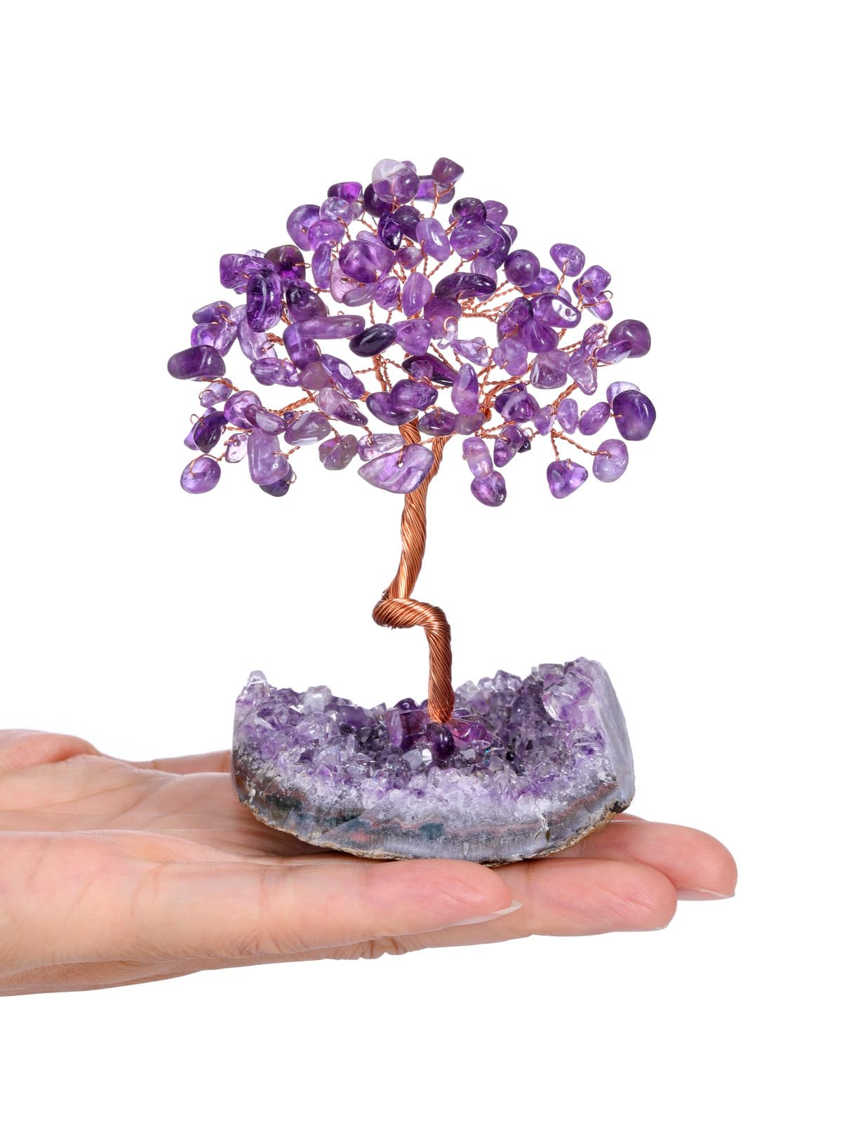 Jovivi Amethyst Crystal Tree of Life,Amethyst Cluster Base Money Tree Bonsai Decorations,Crystal Tree for Positive Energy,Handmade Gemstone Tree,Purple Room Office Desk Feng Shui Tree Decor