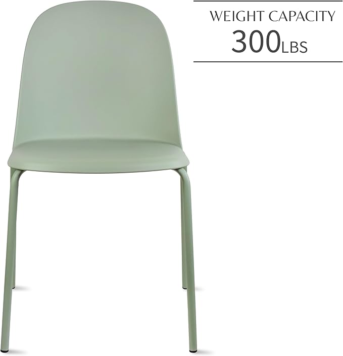 2xhome Modern Stackable Armless Dining Chair | Plastic Shell Seat with Metal Legs | Indoor or Outdoor Use | Home Kitchen Patio (1, Green, No Padding)