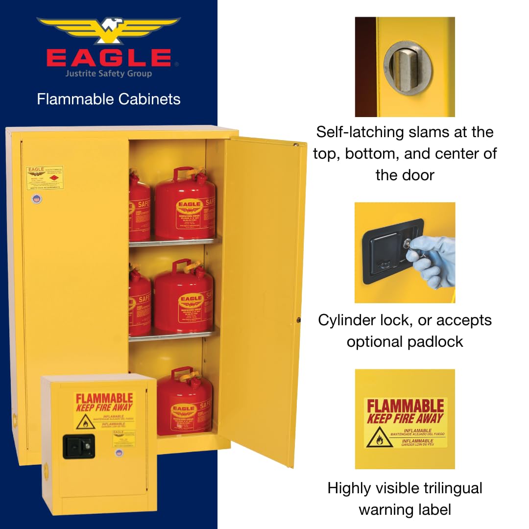 Eagle American Made 30 Gallon F﻿lammable Liquid Storage Cabinet, Manual-Close Fireproof Cabinet for Schools, Garages, Manufacturing Facilities, 43" x 18" x 44", 1932X