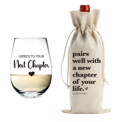 New Chapter Wine Bag Glass Set Farewell Gifts for coworkers Going Away Gift for Friends New Beginning New Business Owner New Job Gifts for Coworker Boss Teacher