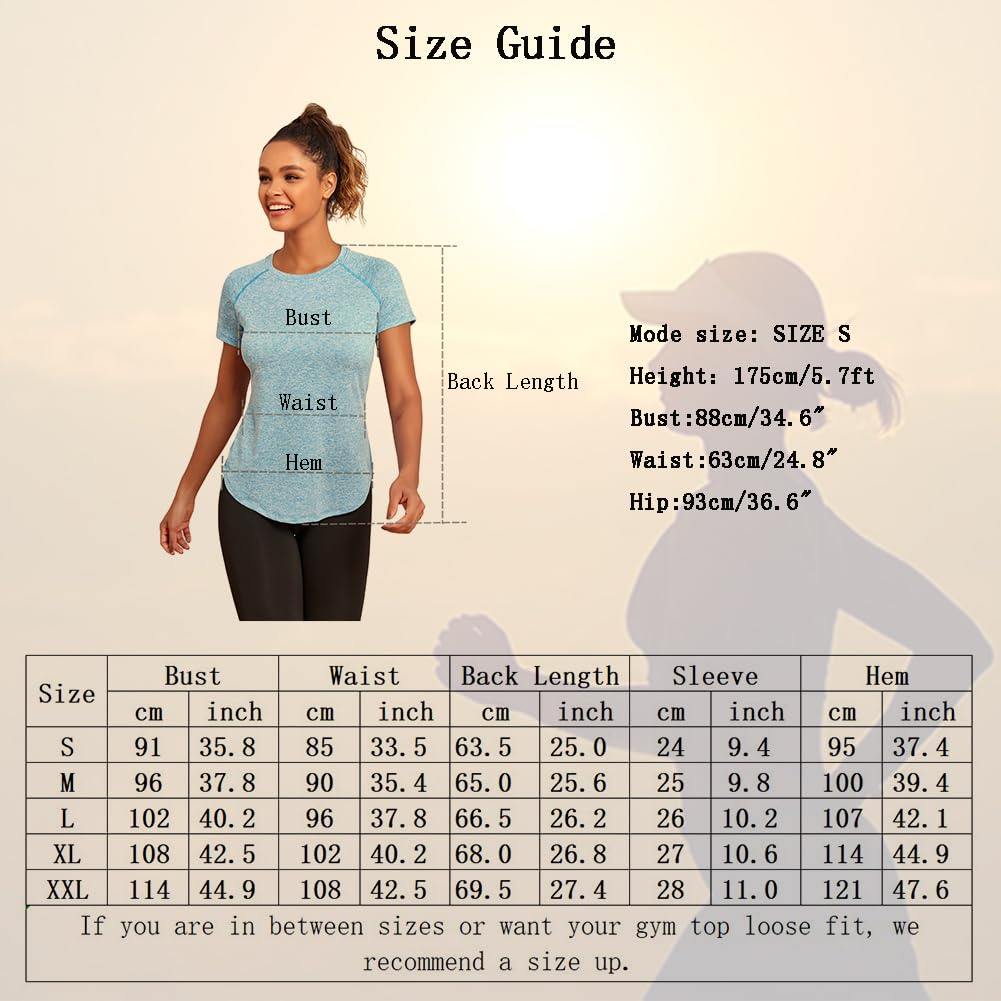 Jlowesun Women's Long Yoga Gym Tops, Sprots Running Exercise T-Shirt Short Sleeve Back Mesh Workout Loose Fit Summer Quick Dry Fitness Activewear Athletic Tee for Ladies