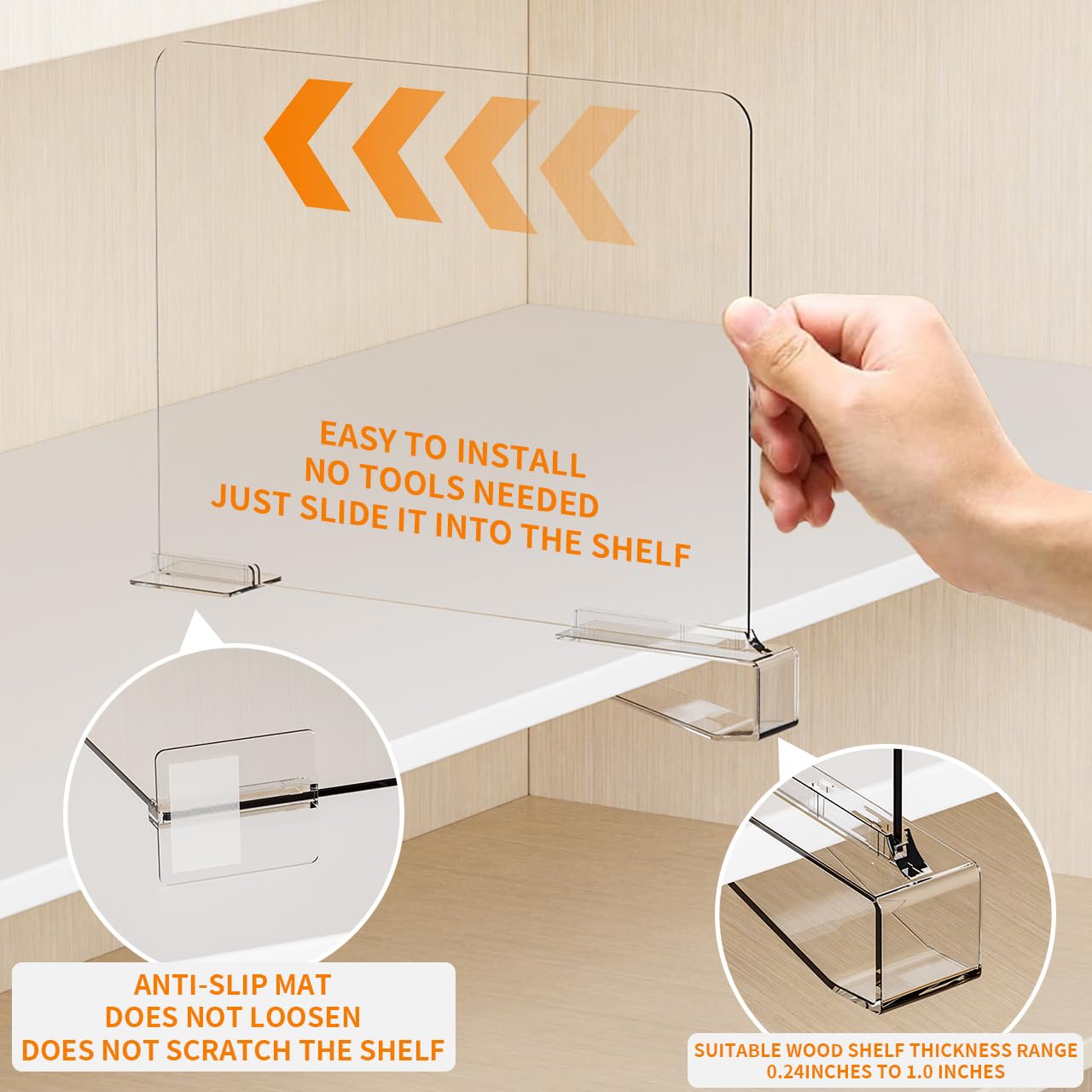 Yieach Adjustable Height Clear Shelf Dividers,6 Pack Acrylic Closet Shelf Dividers for Organization,11.1 Inch Tall Vertical Plastic Shelf Separators for Towel,Sweater,Towel Organizers and Bookshelf