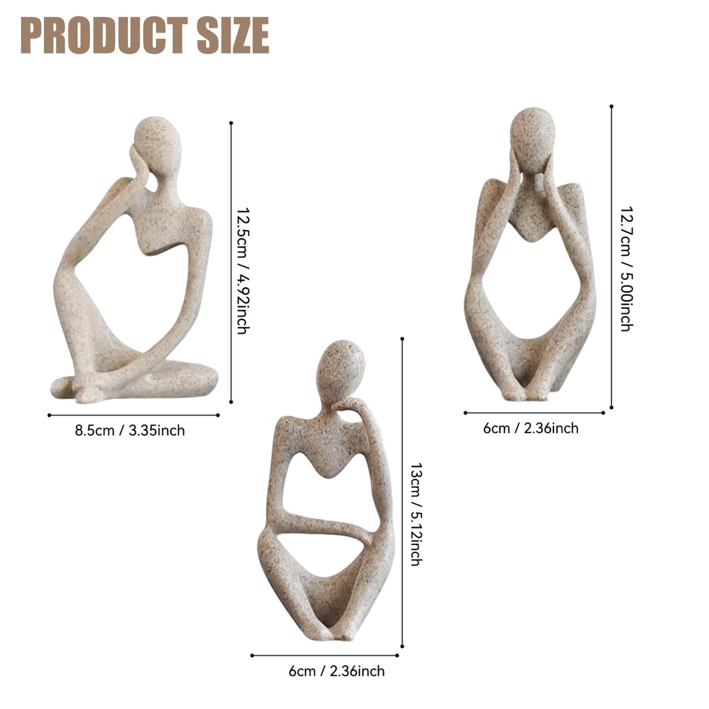 Mingzhang 3pcs Thinker Statue Abstract Art Thinker Figurines Beige Home Decor for Living Room, Office, Coffee Table, Bookshelf Decoration, Housewarming Gifts
