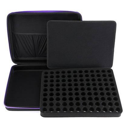 Hipiwe 108 Essential Oils Carrying Case Holds 5ml, 10ml, 15ml Bottles Hard Shell Exterior EVA Essential Oils Storage Organzier Bag with Foam Insert and Carrying Handle (Black+Purple 108)