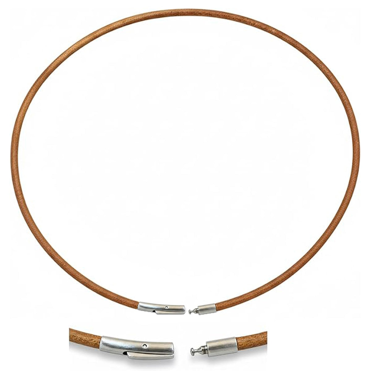Leporem Minimalist Genuine Brown Leather Cord Necklace Pendant Holder Hypoallergenic Stainless Steel Push-Lock Clasp Wrap Bracelet (18 Inch)