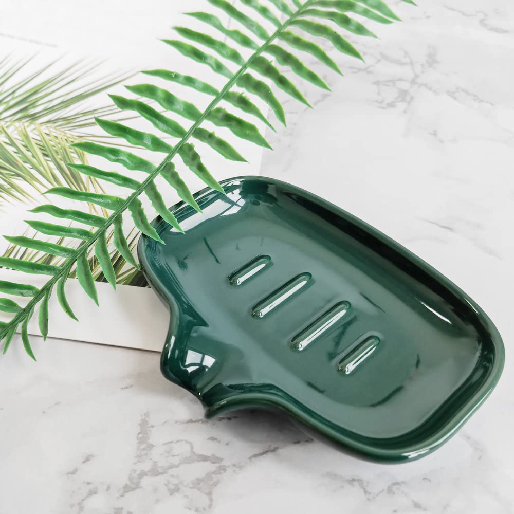 Multi-Color Ceramic Soap Dish for Kitchen or Bathroom, Easy to Clean, Self Draining Soap Holder, Keeps Soap Dry (Green)