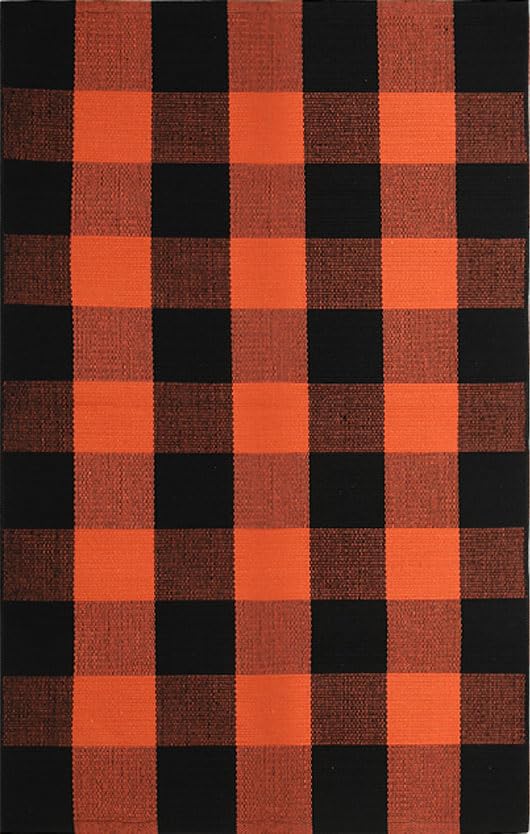 WAYYE Buffalo Plaid Outdoor Rug Checkered Area Rug Washable Doormats Indoor Outdoor Rugs for Layered Front Door Mats, Porch, Entryway, Kitchen, Farmhouse (Orange and Black Plaid, 2'3'' x 3'7'')