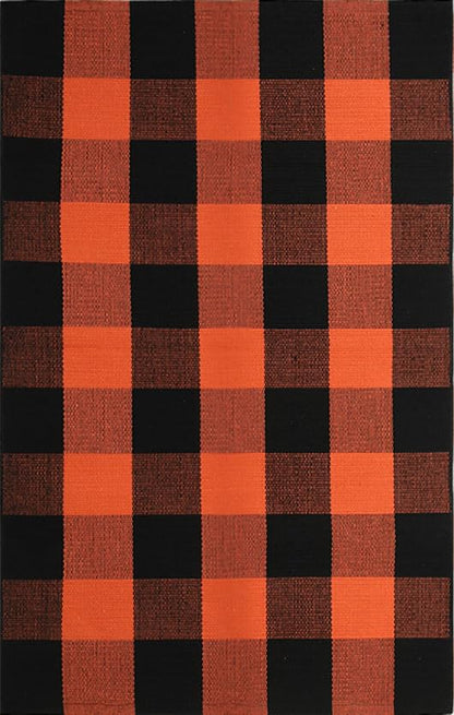 WAYYE Buffalo Plaid Outdoor Rug Checkered Area Rug Washable Doormats Indoor Outdoor Rugs for Layered Front Door Mats, Porch, Entryway, Kitchen, Farmhouse (Orange and Black Plaid, 2'3'' x 3'7'')