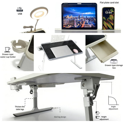 Admireshun Laptop Lap Desk with Storage Compartment, USB Ports, Cup Holder, and Book Shelf. Ideal for Office Work, Drawing, Dining, Gaming, and More.
